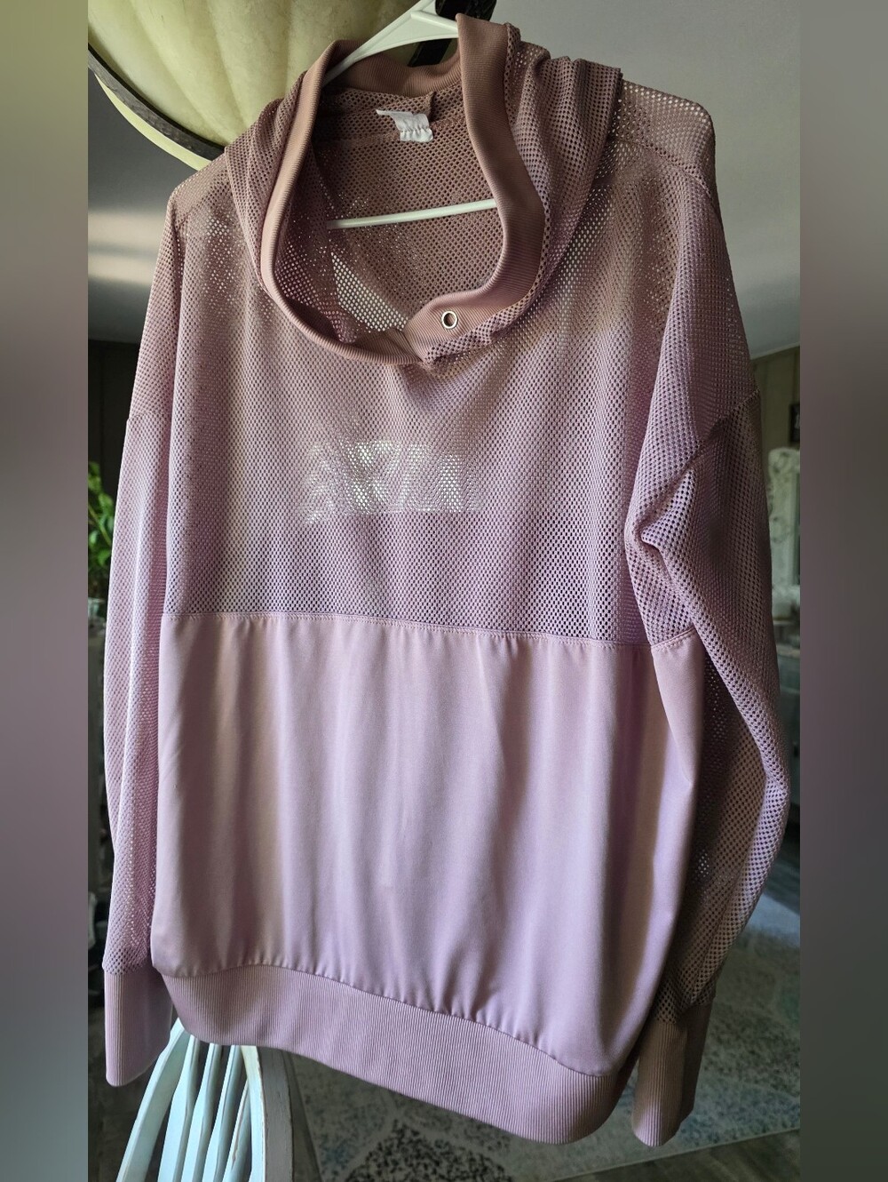 Light Mauve Mesh-Panel Hooded Sweatshirt